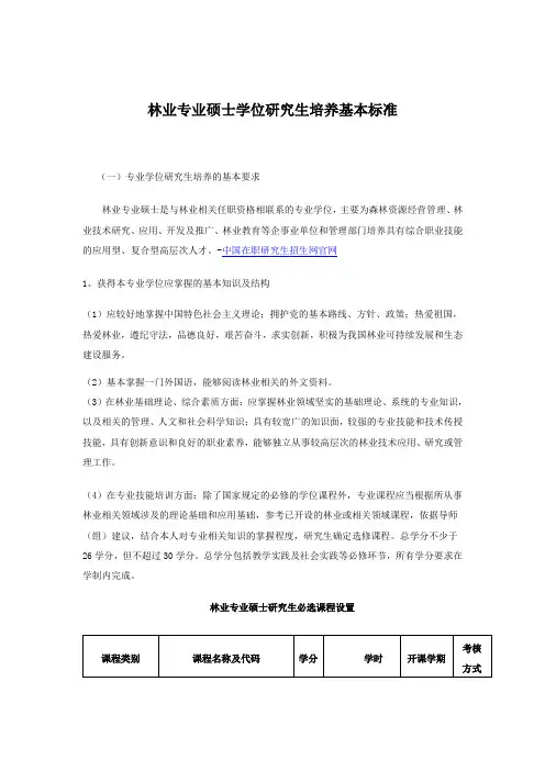 林业专业硕士学位研究生培养基本标准