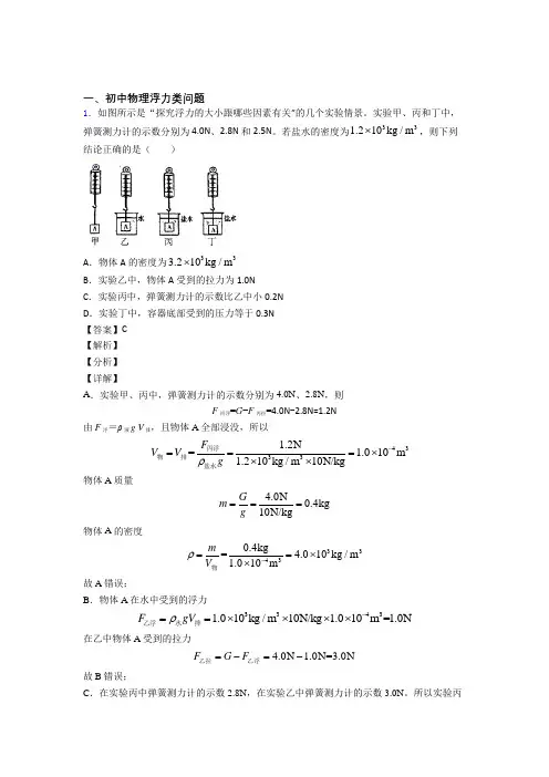 2020-2021备战中考物理《浮力类问题的综合》专项训练含答案