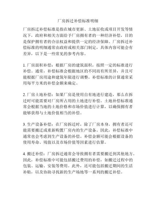 厂房拆迁补偿标准明细