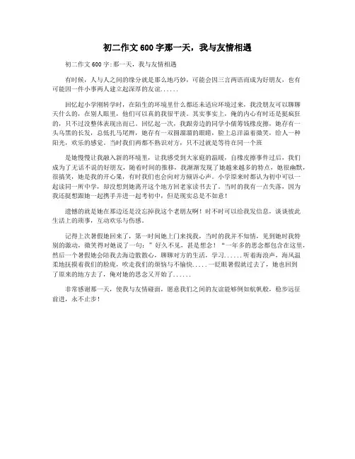 初二作文600字那一天,我与友情相遇