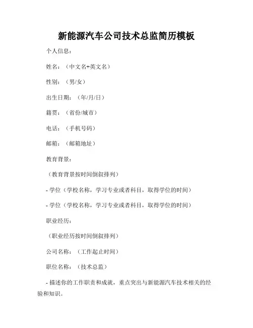 新能源汽车公司技术总监简历模板