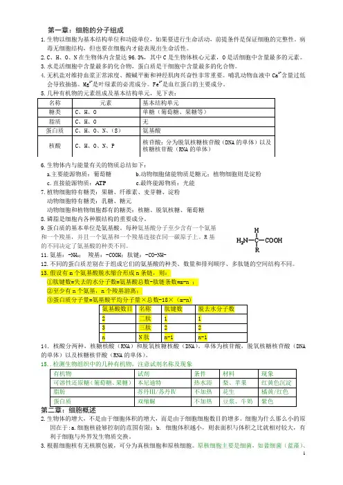 高中生物必修一知识点整理