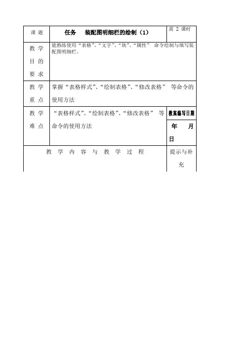 CAD装配图明细栏的绘制