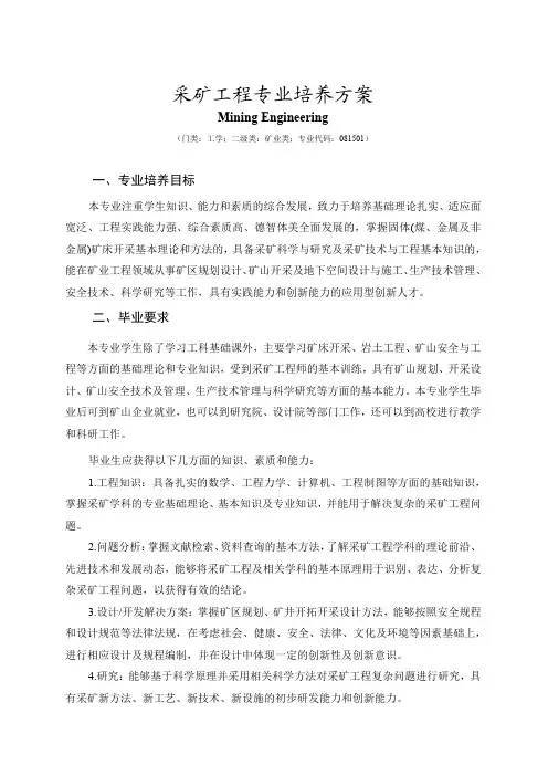 1.山东科技大学采矿工程专业人才培养方案