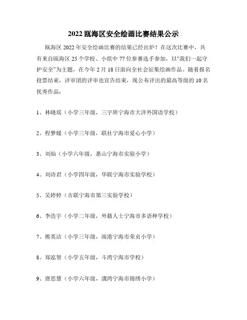 2022瓯海区安全绘画比赛结果公示