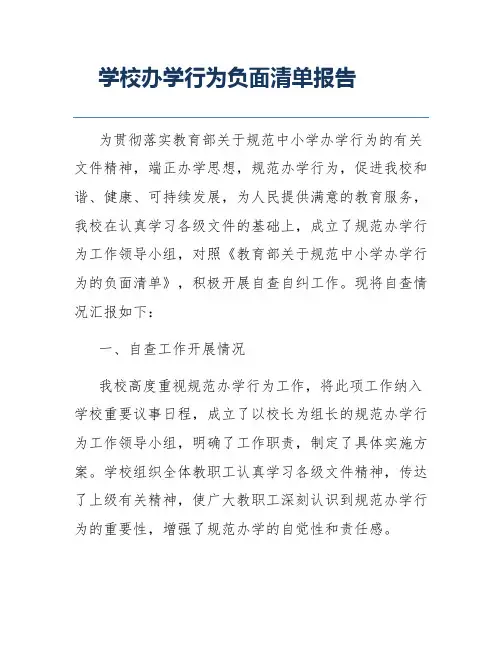 学校办学行为负面清单报告