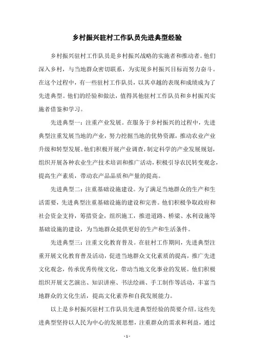 乡村振兴驻村工作队员先进典型经验