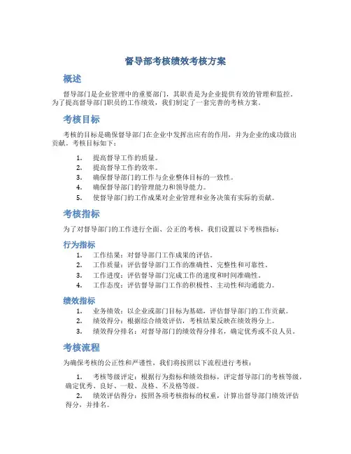 督导部考核绩效考核方案