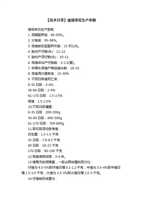 【技术分享】猪场常见生产参数