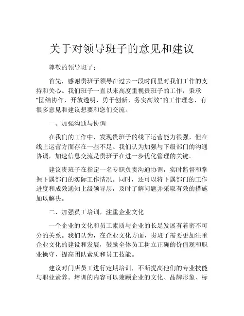 关于对领导班子的意见和建议