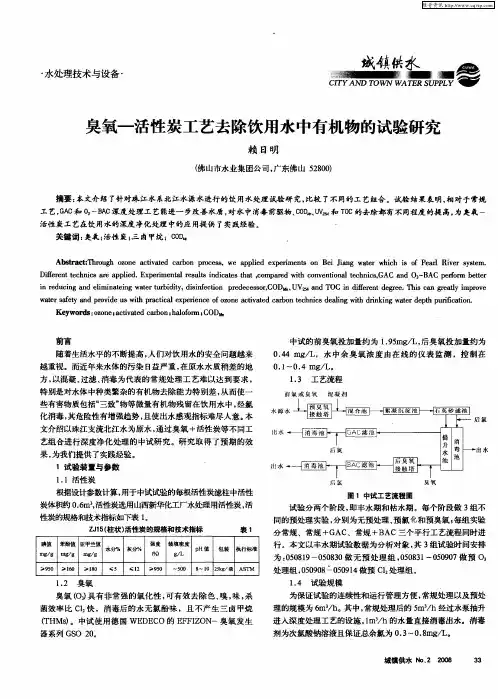 臭氧—活性炭工艺去除饮用水中有机物的试验研究