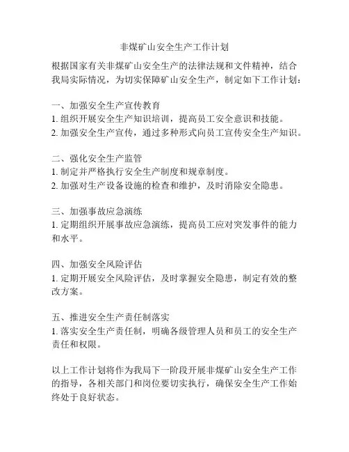 非煤矿山安全生产工作计划