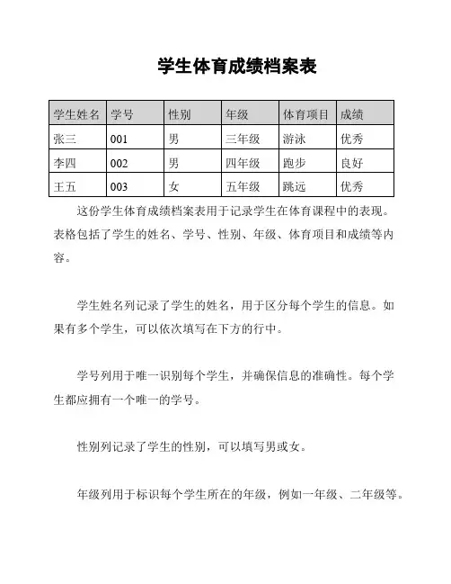 学生体育成绩档案表