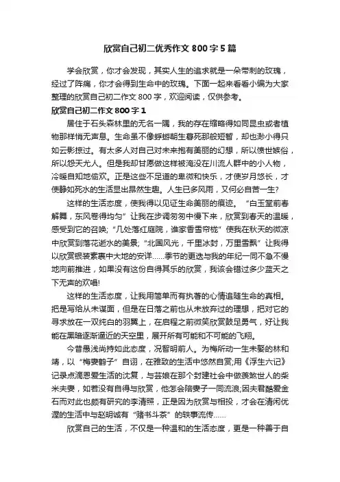 欣赏自己初二优秀作文800字5篇