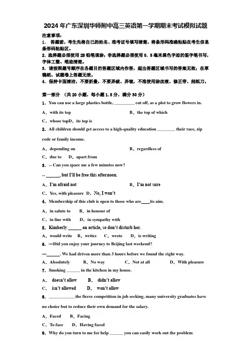 2024年广东深圳华师附中高三英语第一学期期末考试模拟试题含解析
