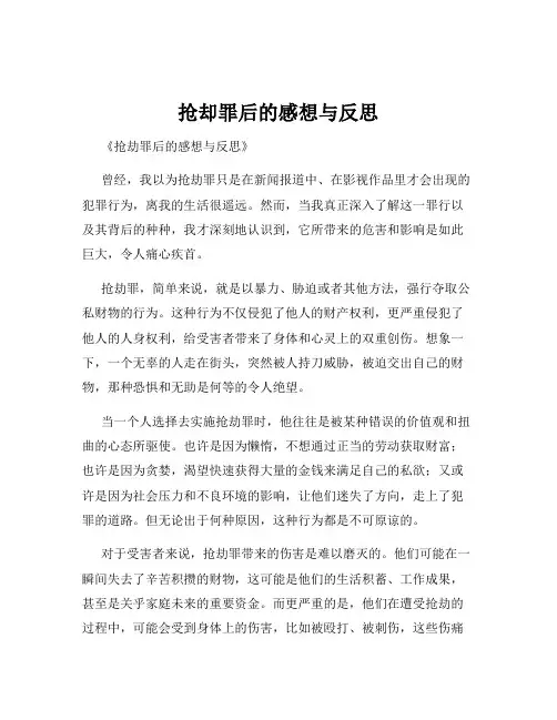 抢却罪后的感想与反思