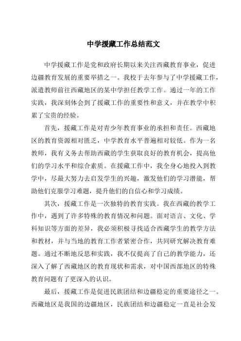 中学援藏工作总结范文