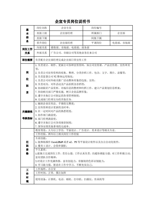 企宣部专员岗位说明书04