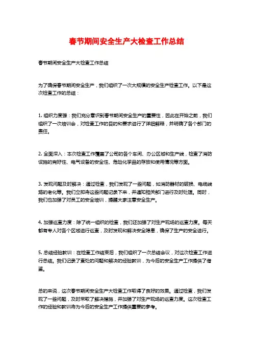 春节期间安全生产大检查工作总结