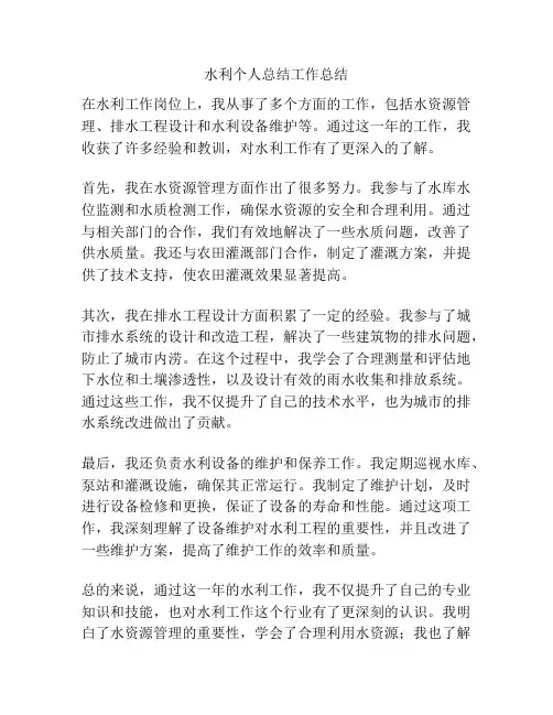 水利个人总结工作总结