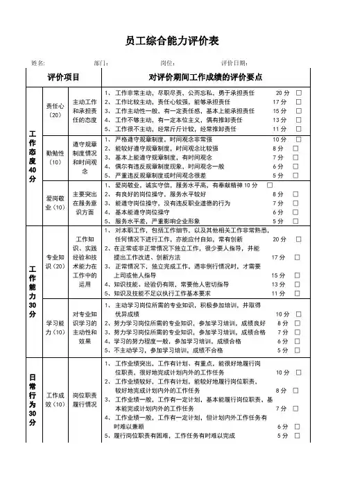 员工综合能力评价表