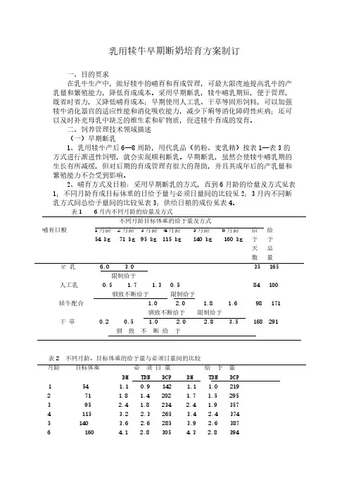 【免费下载】乳用犊牛早期断奶培育方案制订