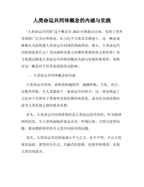 人类命运共同体概念的内涵与实践