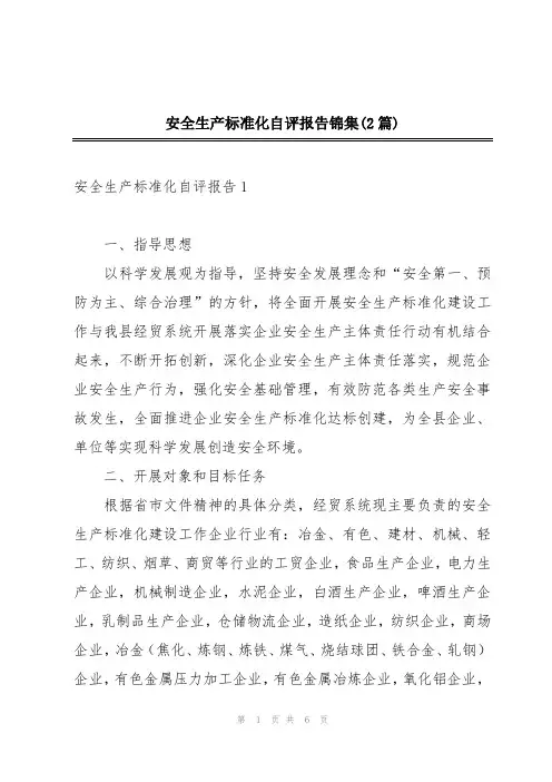 安全生产标准化自评报告锦集(2篇)