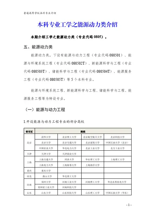 本科专业工学之能源动力类介绍