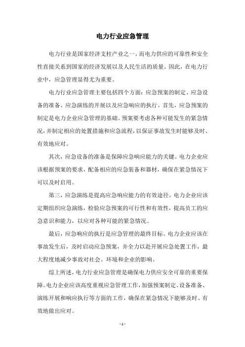 电力行业应急管理