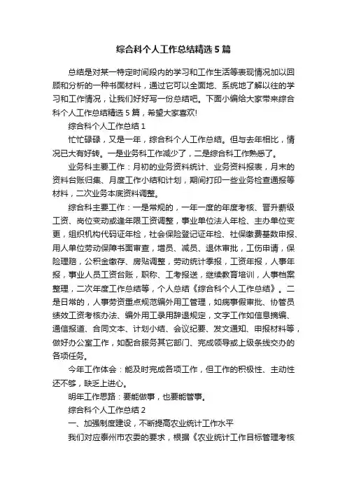 综合科个人工作总结精选5篇
