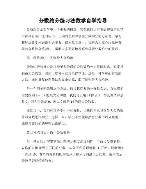 分数约分练习法数学自学指导