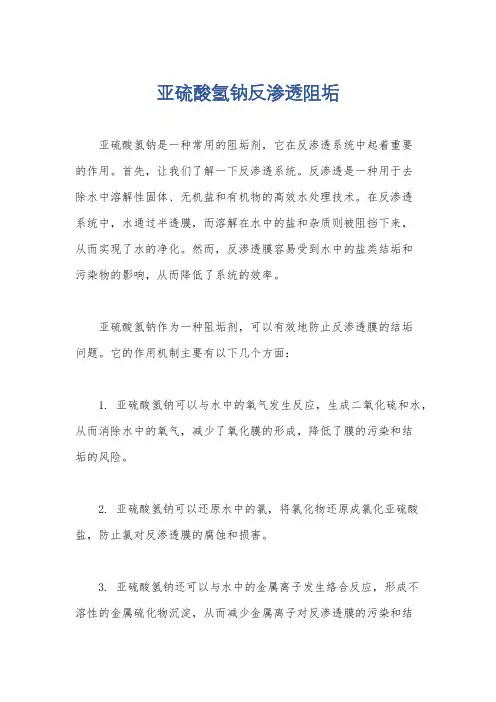 亚硫酸氢钠反渗透阻垢