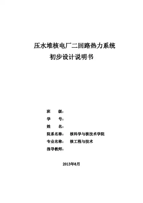 哈工程核学院 大三下课设 压水堆二回路