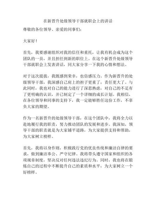 在新晋升处级领导干部就职会上的讲话