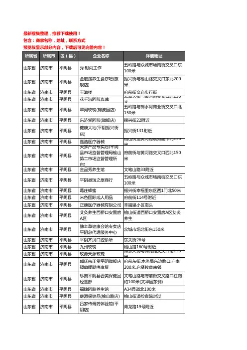 新版山东省济南市平阴县保健品企业公司商家户名录单联系方式地址大全78家