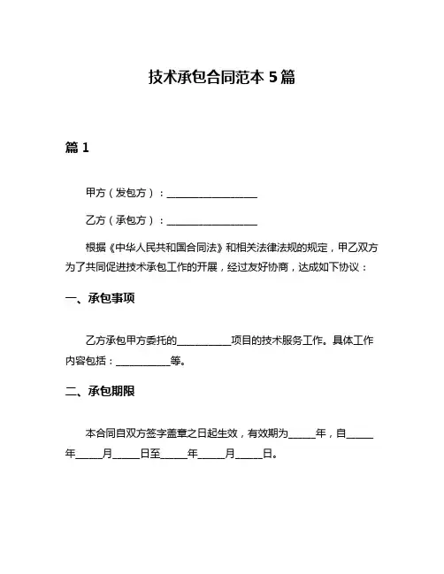 技术承包合同范本5篇
