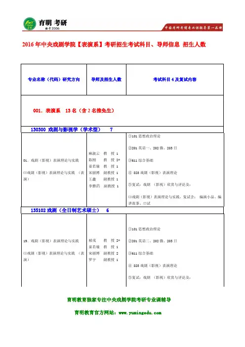 2016年中央戏剧学院表演系考研辅导班冲刺模考押题卷