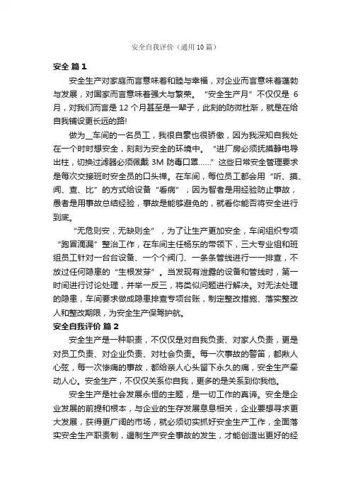 安全自我评价（通用10篇）