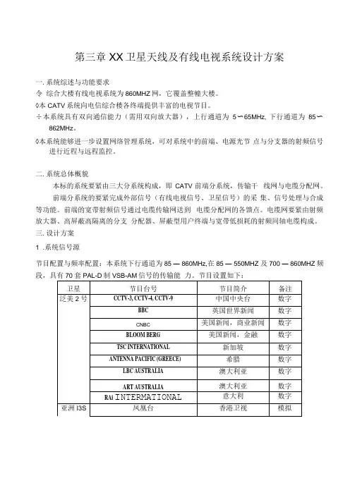 XX卫星天线及有线电视系统设计方案