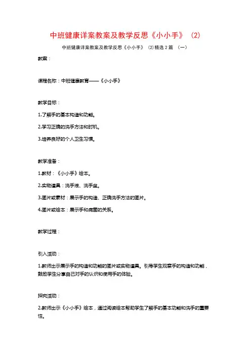 中班健康详案教案及教学反思《小小手》2篇2