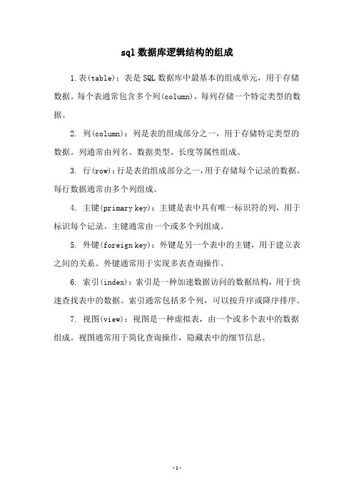 sql数据库逻辑结构的组成