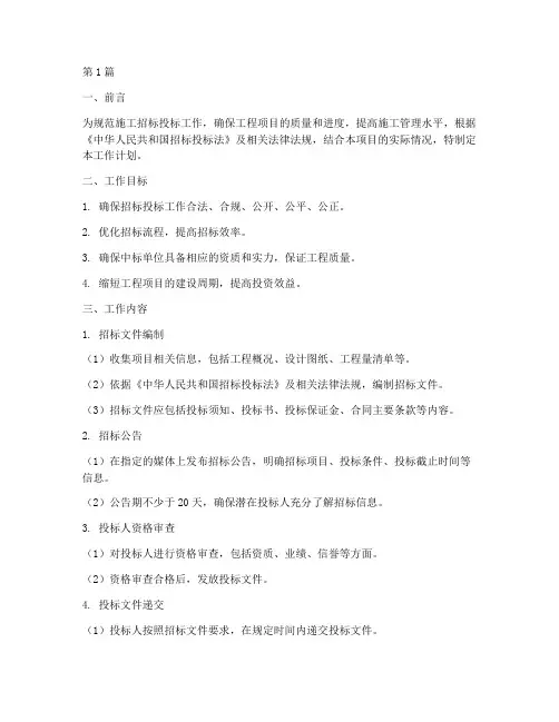 施工招标投标工作计划(3篇)