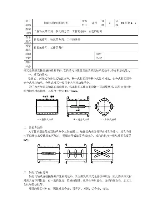 最新机械基础教案——35 轴瓦结构和轴承材料