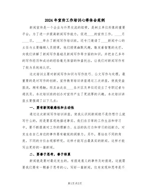 2024年宣传工作培训心得体会范例(2篇)
