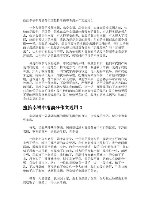 捡拾幸福中考满分作文