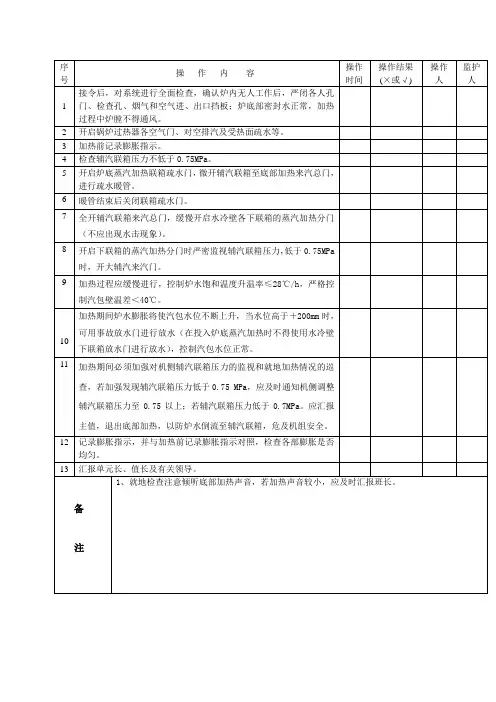 锅炉底部加热操作票
