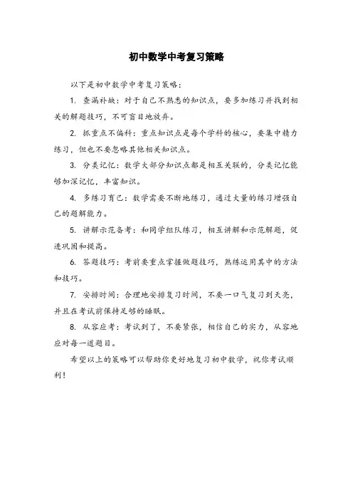 初中数学中考复习策略