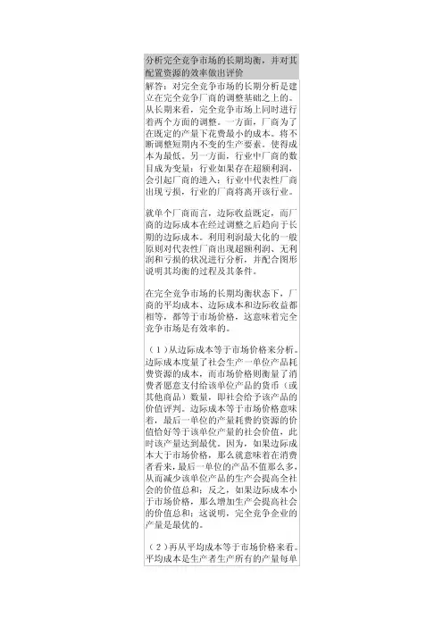 分析完全竞争市场的长期均衡
