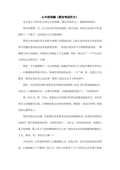 心中的英雄(期末考试作文)_初中作文